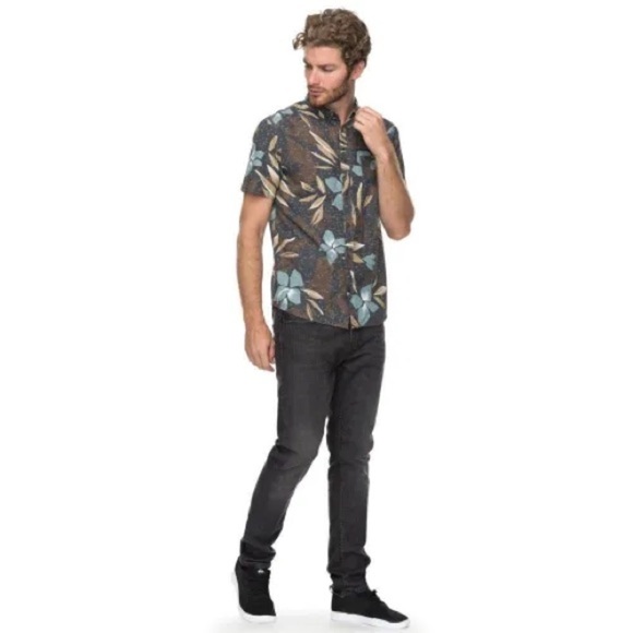 Quiksilver Other - Quiksilver Floral Muted Brown Green Floral Print Button Down Shirt